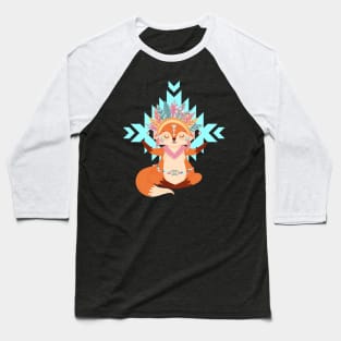 Meditation Fox Totem Boho Feathers Baseball T-Shirt